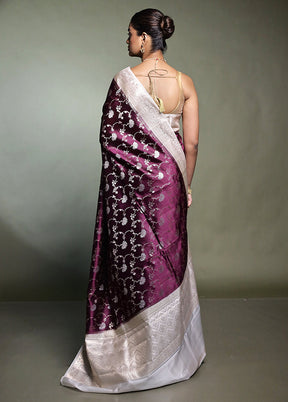 Purple Handloom Dupion Pure Silk Saree With Blouse Piece