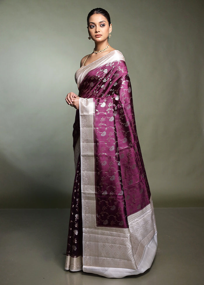 Purple Handloom Dupion Pure Silk Saree With Blouse Piece