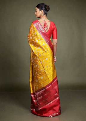 Yellow Handloom Dupion Pure Silk Saree With Blouse Piece