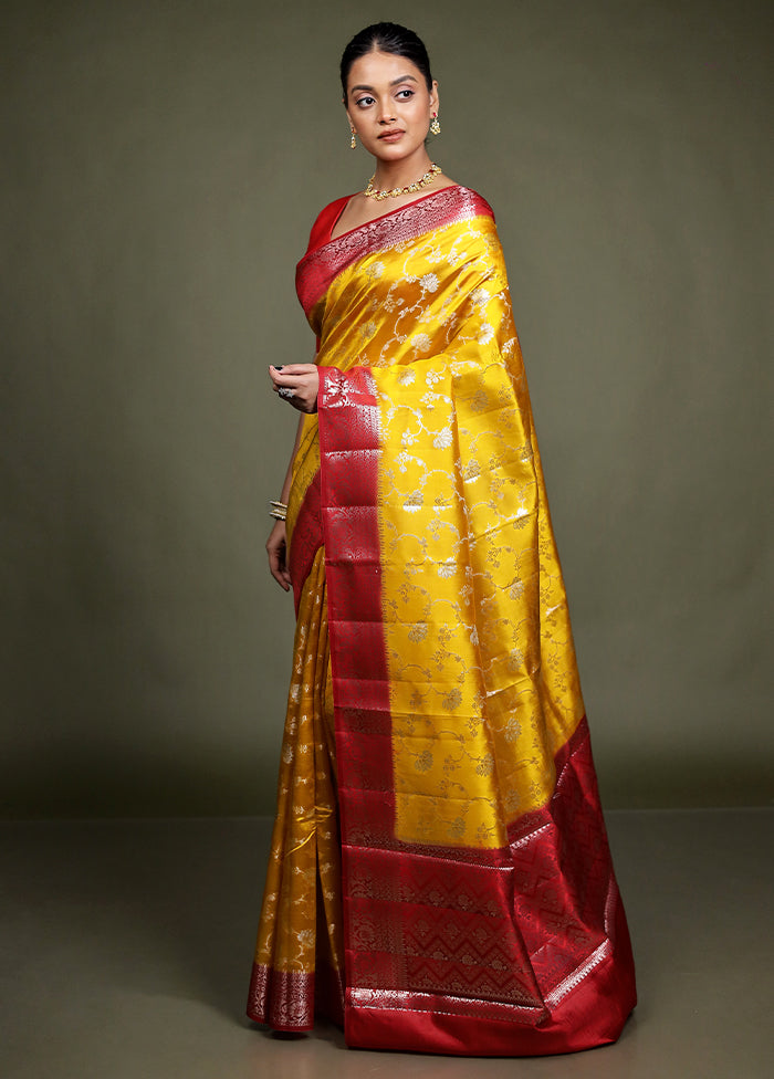 Yellow Handloom Dupion Pure Silk Saree With Blouse Piece