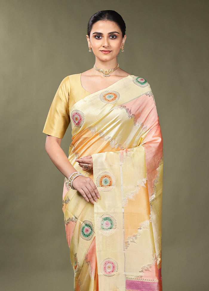 Cream Handloom Dupion Pure Silk Saree With Blouse Piece
