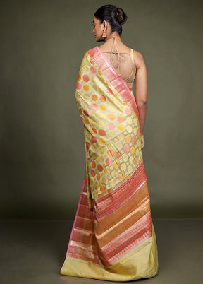 Multicolor Handloom Dupion Pure Silk Saree With Blouse Piece