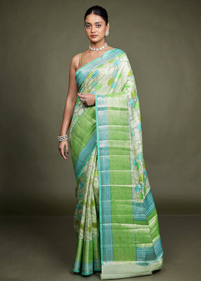 Green Handloom Dupion Pure Silk Saree With Blouse Piece