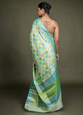 Green Handloom Dupion Pure Silk Saree With Blouse Piece