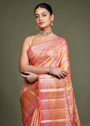 Pink Handloom Dupion Pure Silk Saree With Blouse Piece
