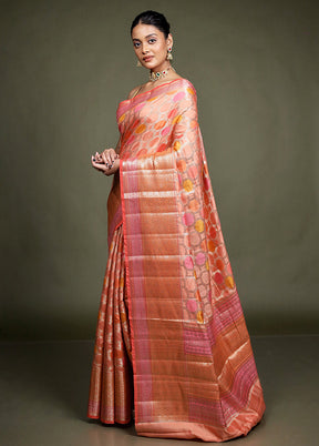 Pink Handloom Dupion Pure Silk Saree With Blouse Piece