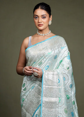 Blue Handloom Dupion Pure Silk Saree With Blouse Piece