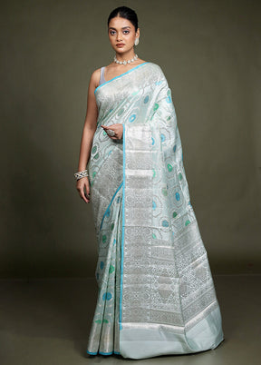 Blue Handloom Dupion Pure Silk Saree With Blouse Piece