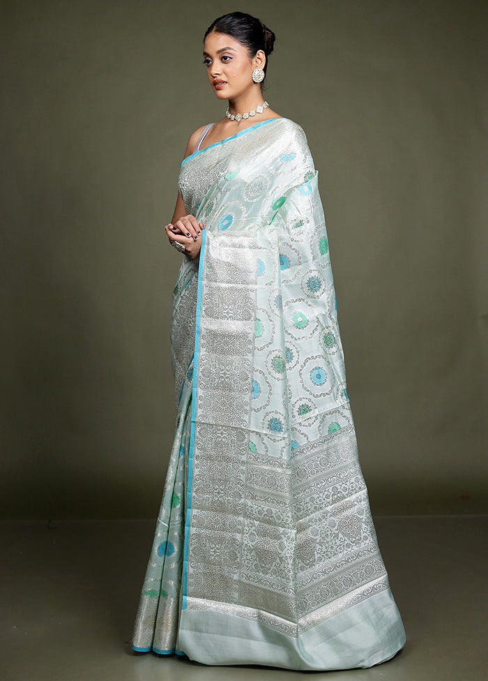 Blue Handloom Dupion Pure Silk Saree With Blouse Piece