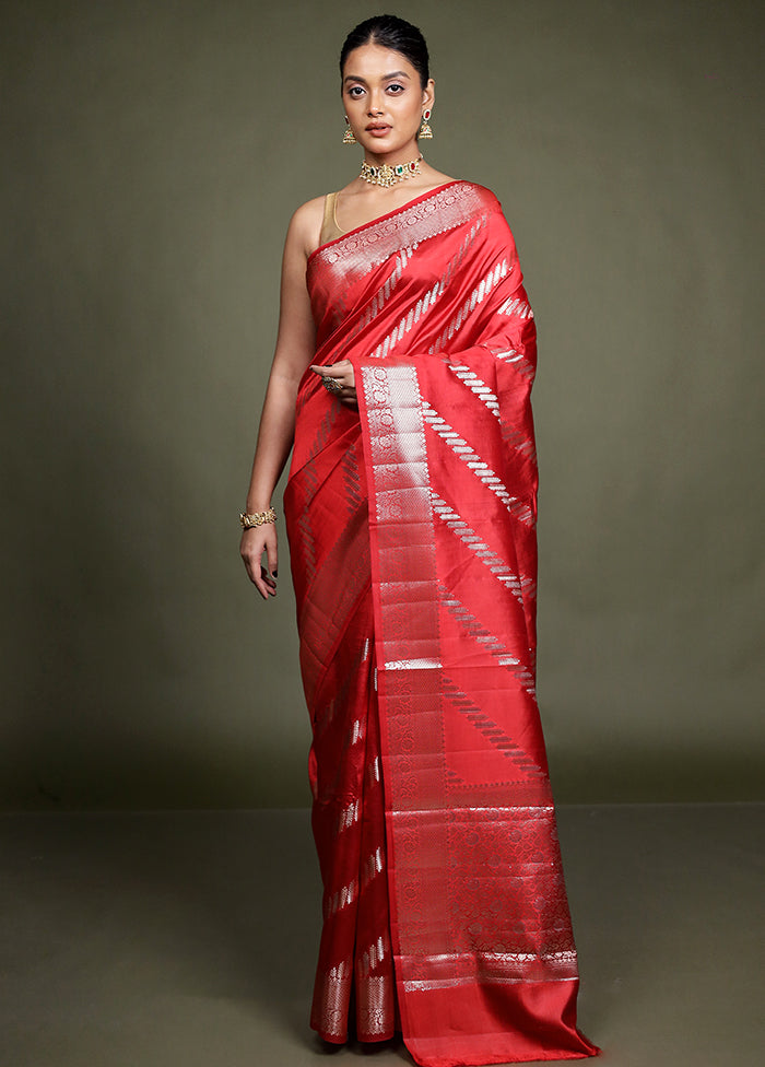 Red Handloom Dupion Pure Silk Saree With Blouse Piece