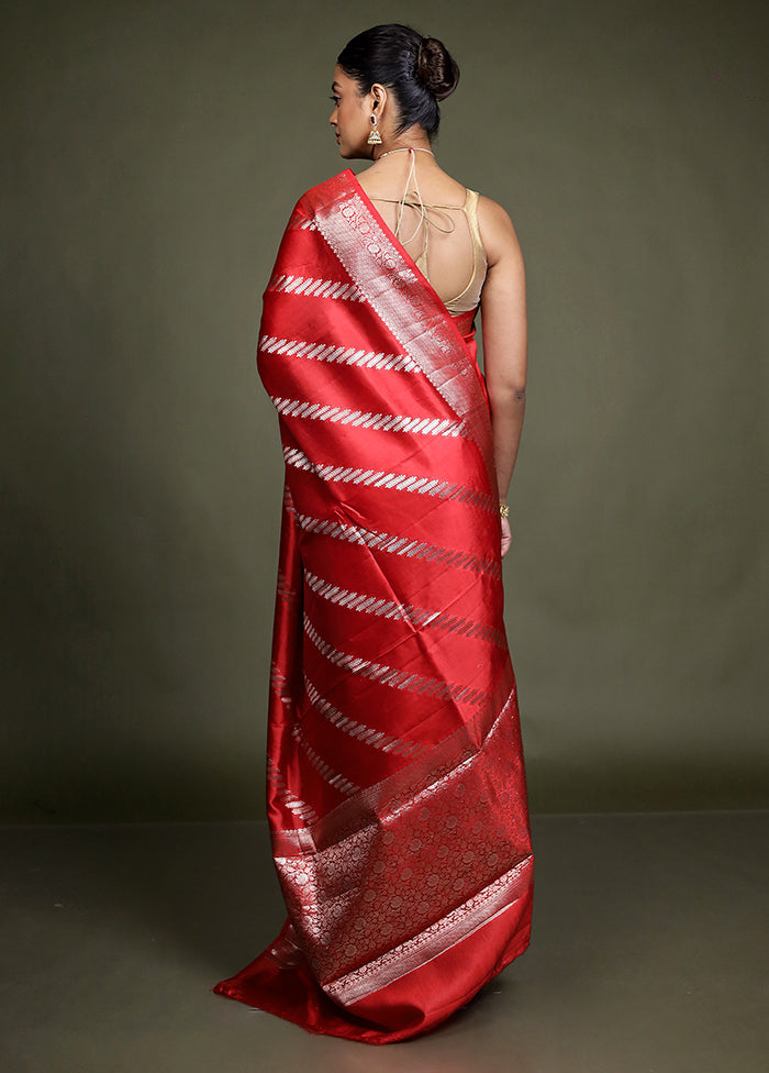 Red Handloom Dupion Pure Silk Saree With Blouse Piece