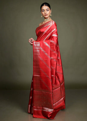 Red Handloom Dupion Pure Silk Saree With Blouse Piece