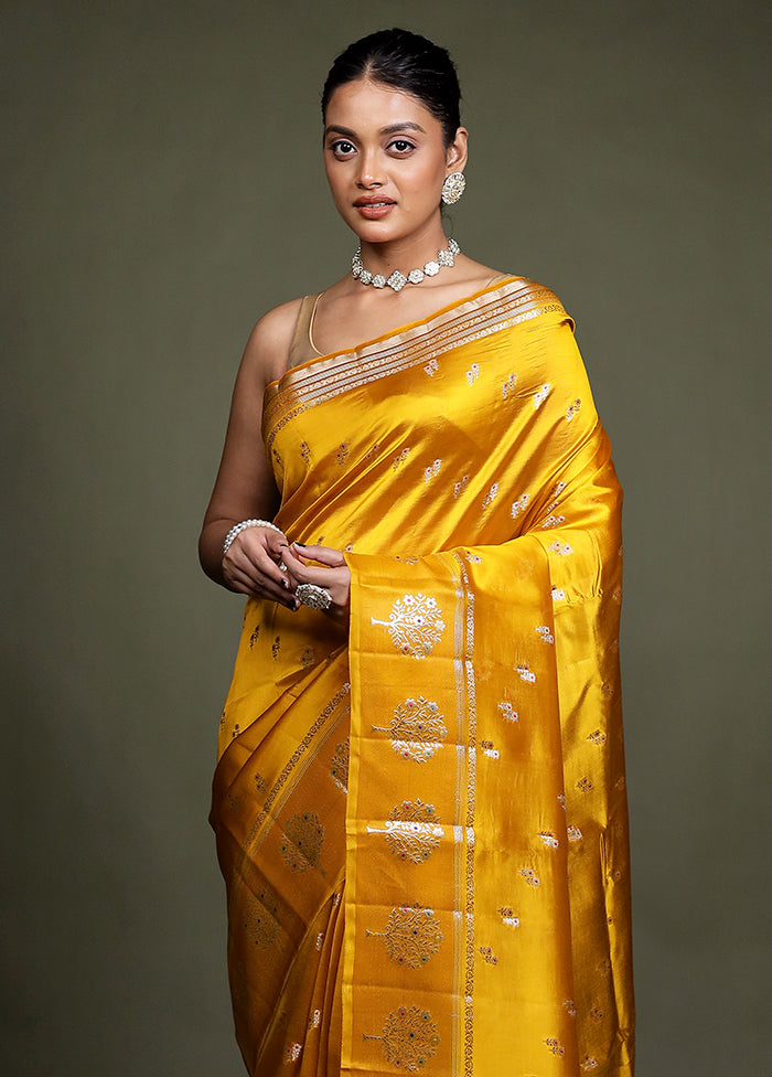 Yellow Handloom Dupion Pure Silk Saree With Blouse Piece