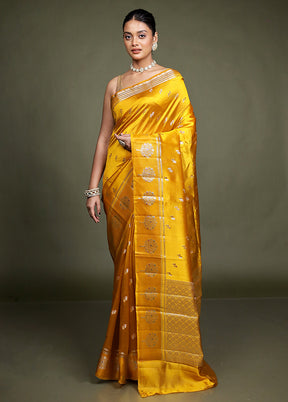 Yellow Handloom Dupion Pure Silk Saree With Blouse Piece