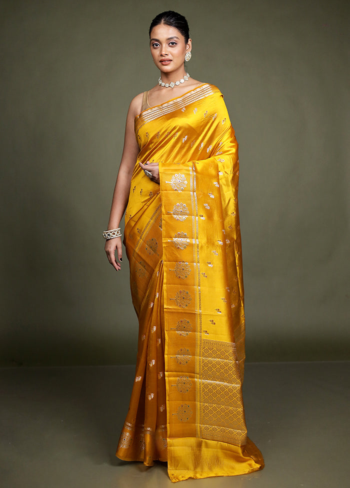 Yellow Handloom Dupion Pure Silk Saree With Blouse Piece