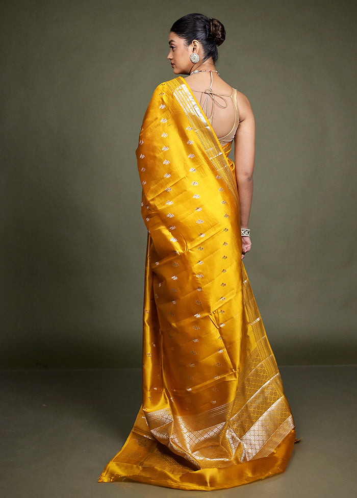 Yellow Handloom Dupion Pure Silk Saree With Blouse Piece