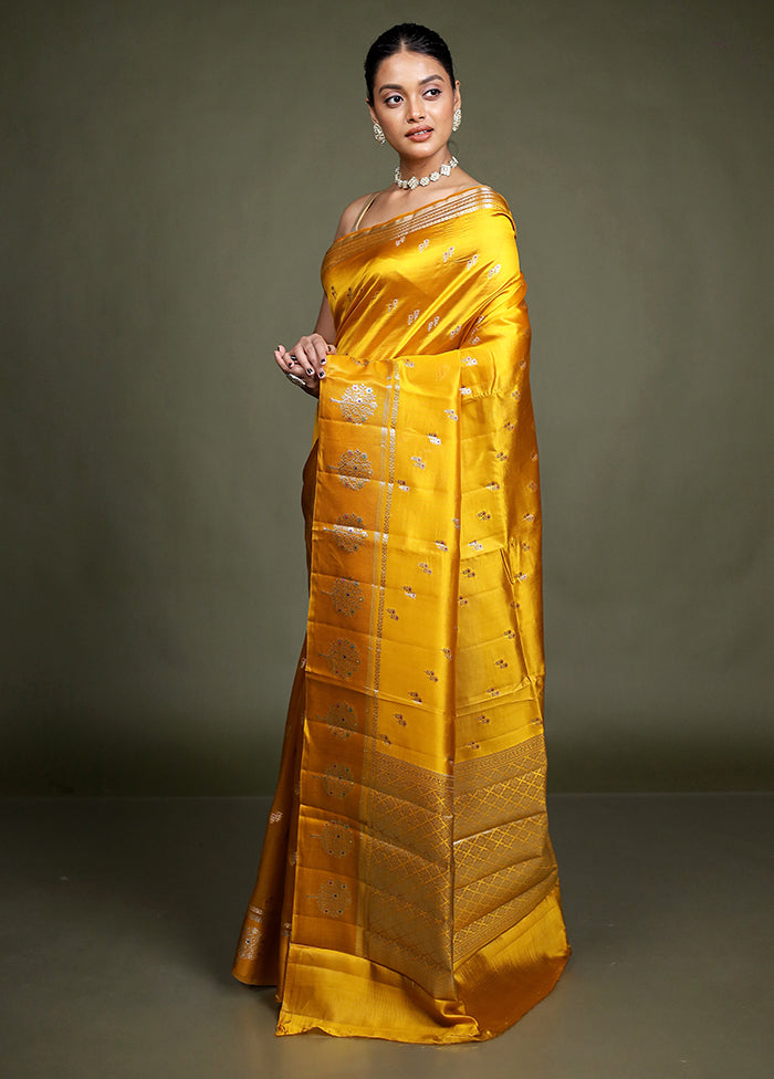 Yellow Handloom Dupion Pure Silk Saree With Blouse Piece