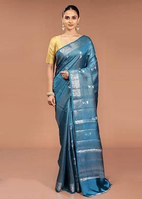 Blue Handloom Dupion Pure Silk Saree With Blouse Piece