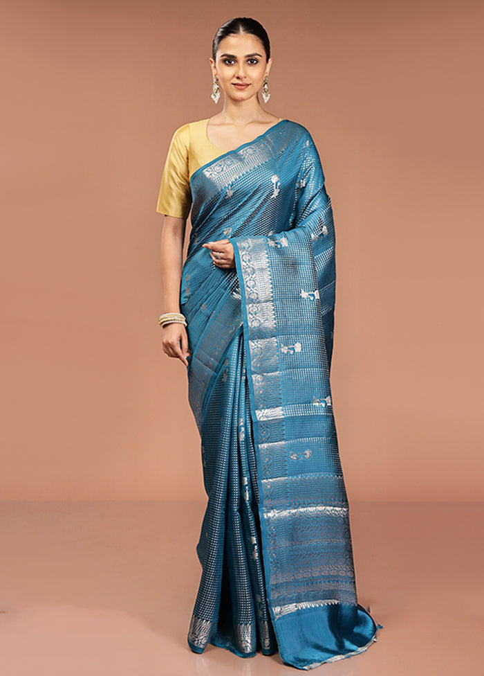 Blue Handloom Dupion Pure Silk Saree With Blouse Piece