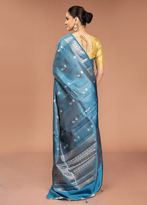 Blue Handloom Dupion Pure Silk Saree With Blouse Piece