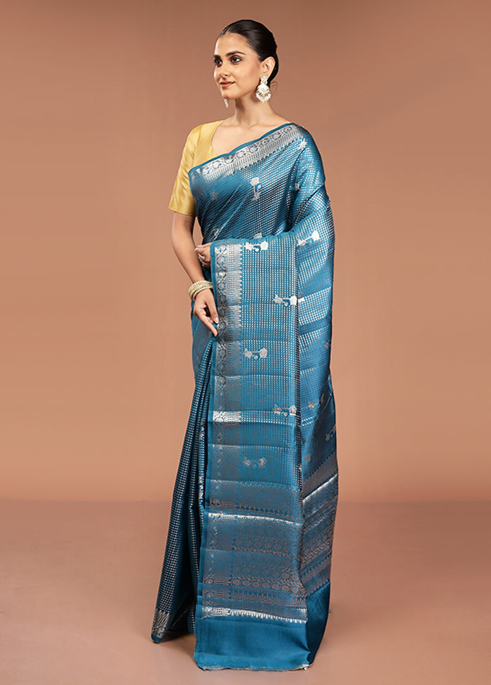 Blue Handloom Dupion Pure Silk Saree With Blouse Piece