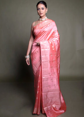 Pink Handloom Dupion Pure Silk Saree With Blouse Piece