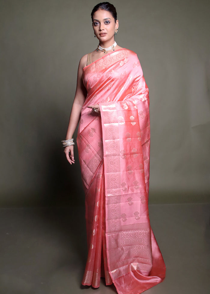 Pink Handloom Dupion Pure Silk Saree With Blouse Piece