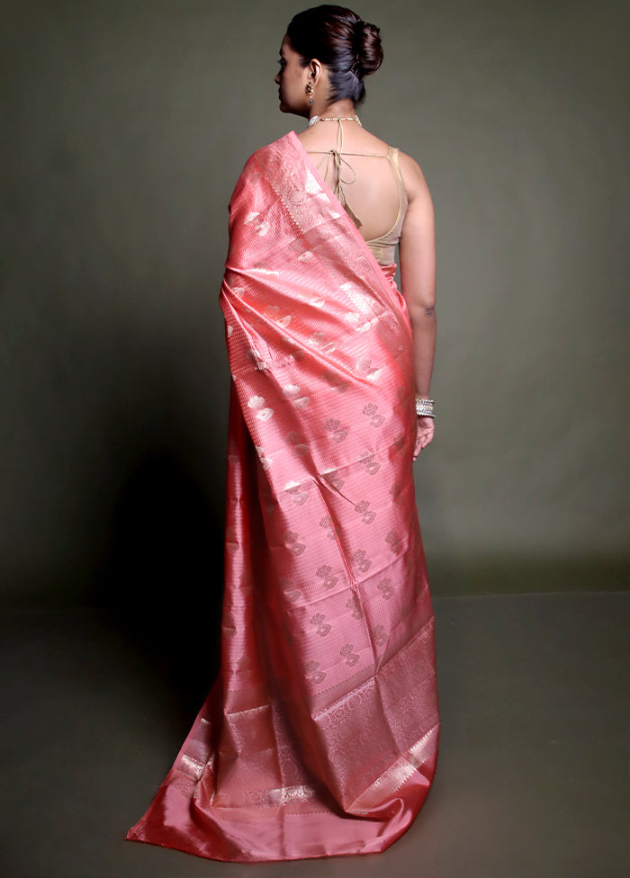 Pink Handloom Dupion Pure Silk Saree With Blouse Piece