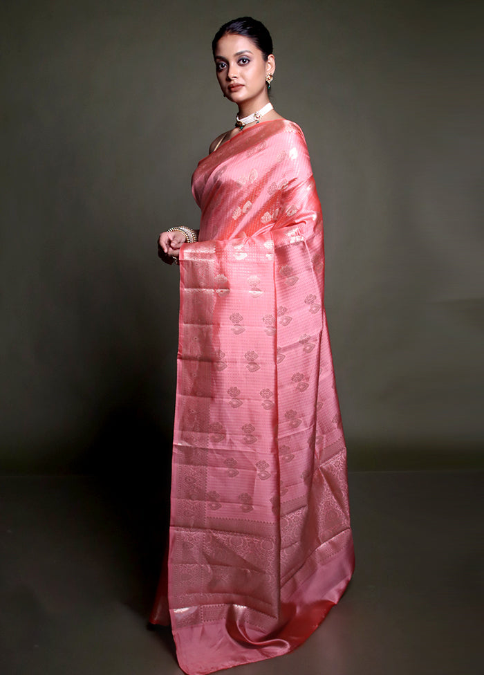 Pink Handloom Dupion Pure Silk Saree With Blouse Piece
