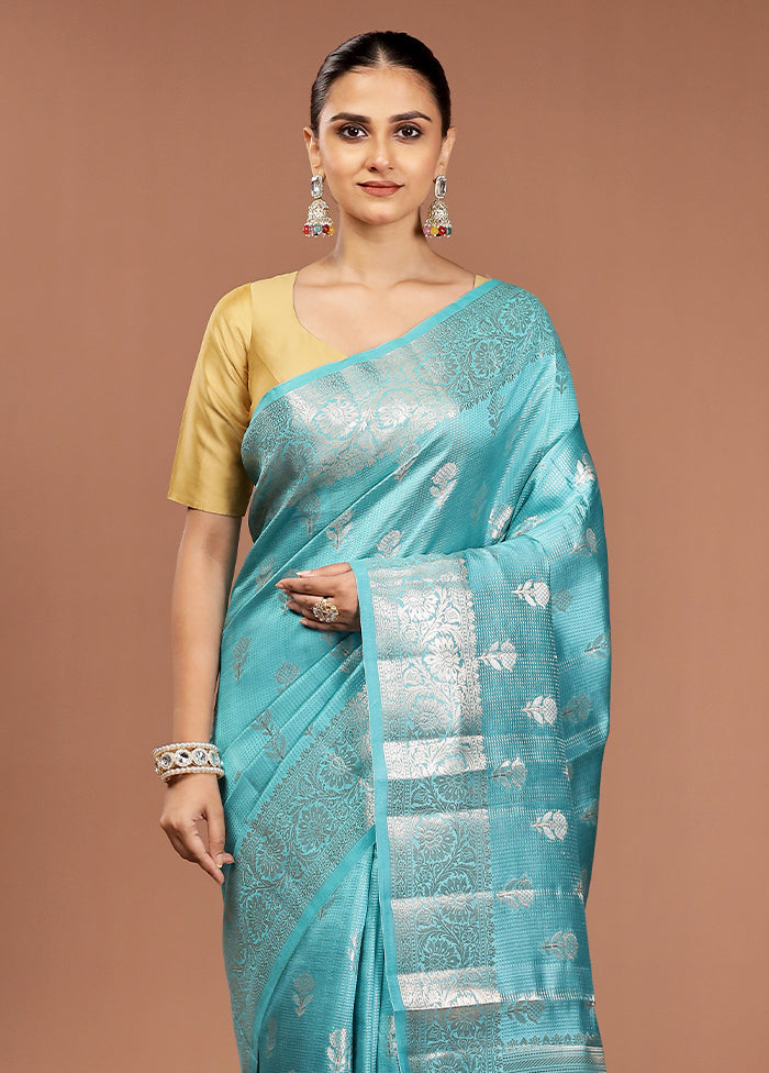 Blue Handloom Dupion Pure Silk Saree With Blouse Piece