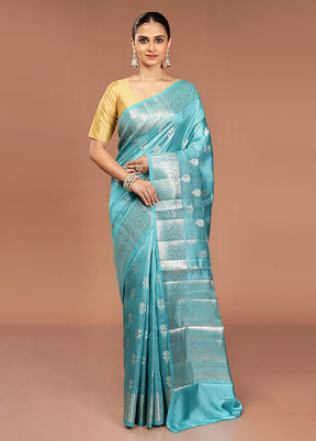 Blue Handloom Dupion Pure Silk Saree With Blouse Piece