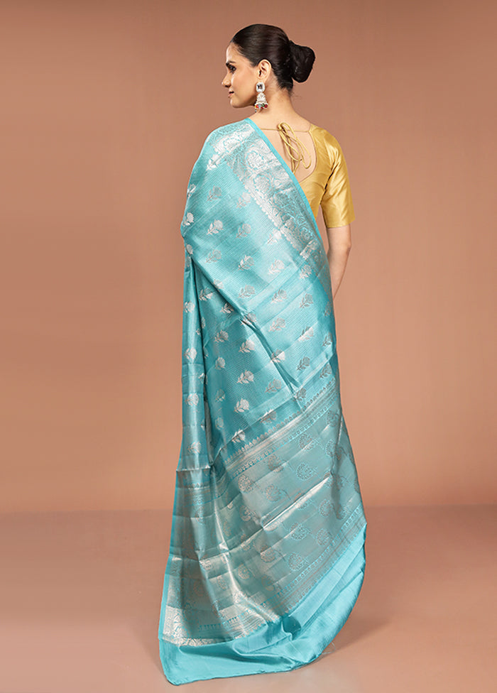Blue Handloom Dupion Pure Silk Saree With Blouse Piece