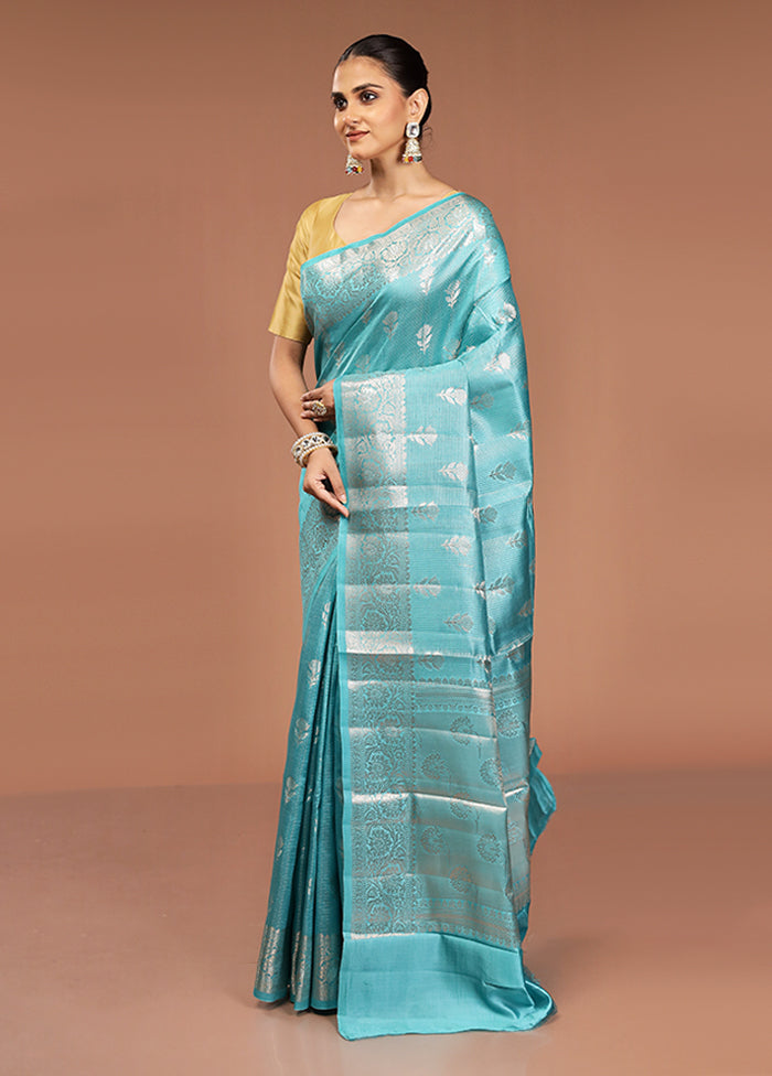 Blue Handloom Dupion Pure Silk Saree With Blouse Piece