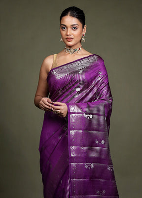 Purple Handloom Dupion Pure Silk Saree With Blouse Piece