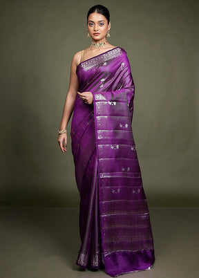 Purple Handloom Dupion Pure Silk Saree With Blouse Piece