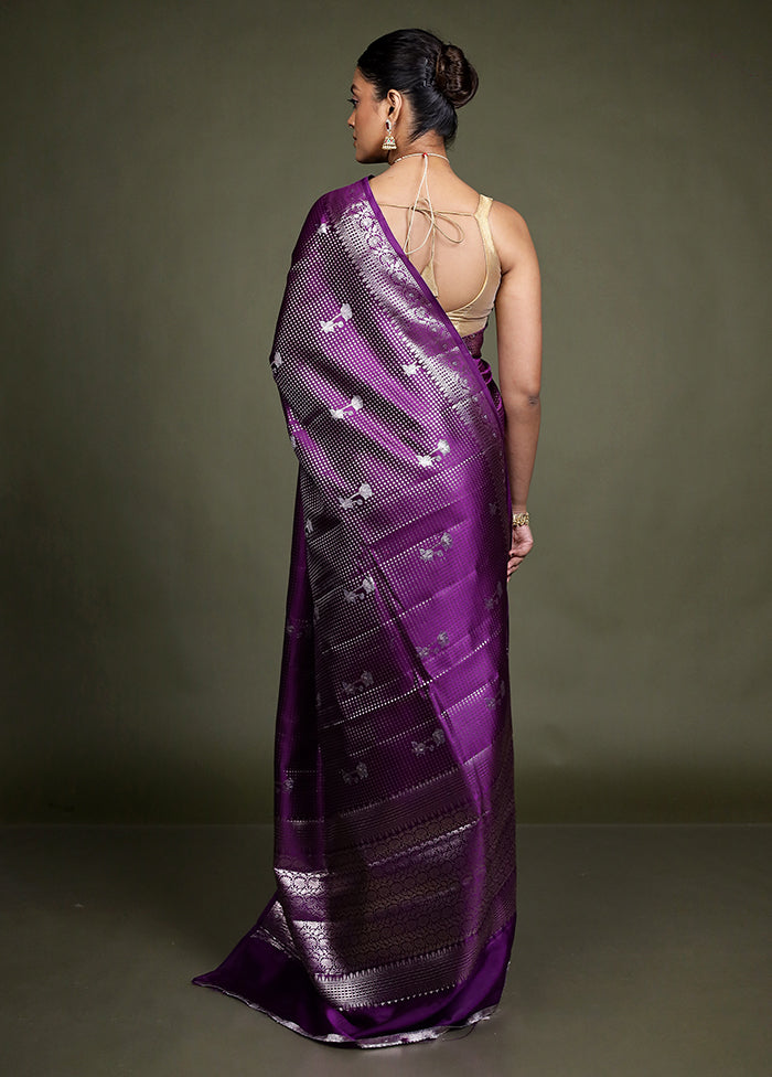 Purple Handloom Dupion Pure Silk Saree With Blouse Piece