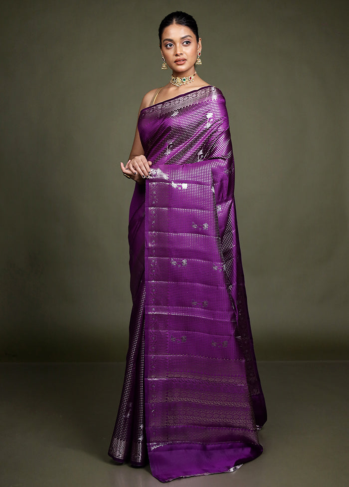 Purple Handloom Dupion Pure Silk Saree With Blouse Piece