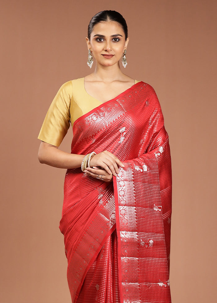 Red Handloom Dupion Pure Silk Saree With Blouse Piece
