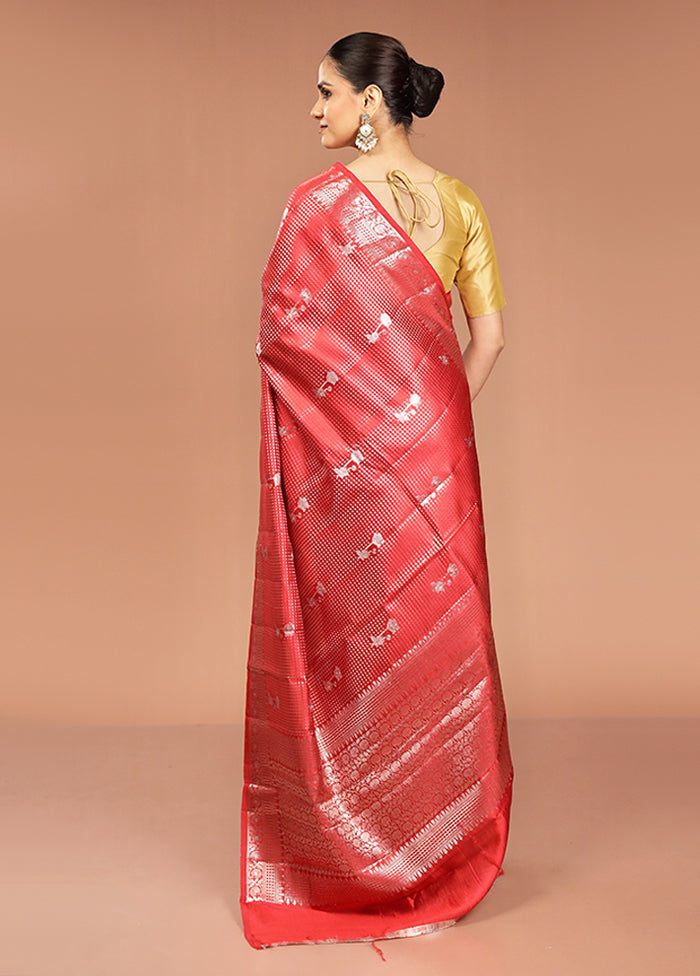 Red Handloom Dupion Pure Silk Saree With Blouse Piece