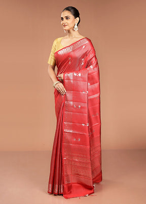 Red Handloom Dupion Pure Silk Saree With Blouse Piece