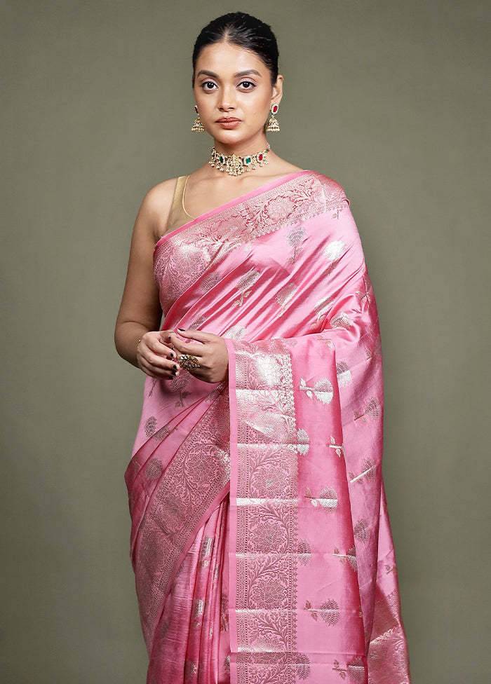 Pink Handloom Dupion Pure Silk Saree With Blouse Piece
