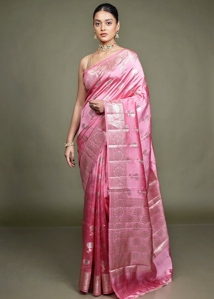 Pink Handloom Dupion Pure Silk Saree With Blouse Piece