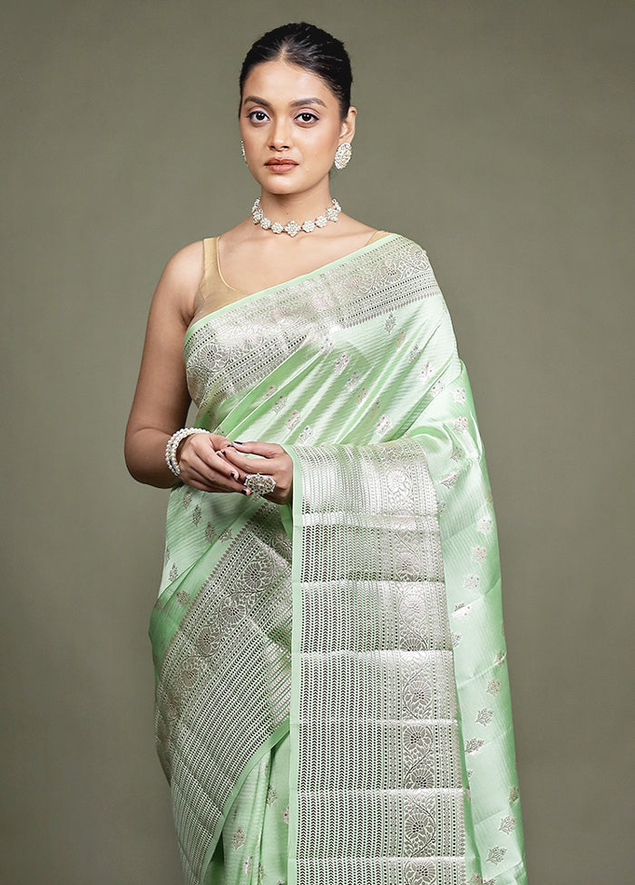 Green Handloom Dupion Pure Silk Saree With Blouse Piece