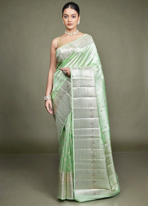 Green Handloom Dupion Pure Silk Saree With Blouse Piece