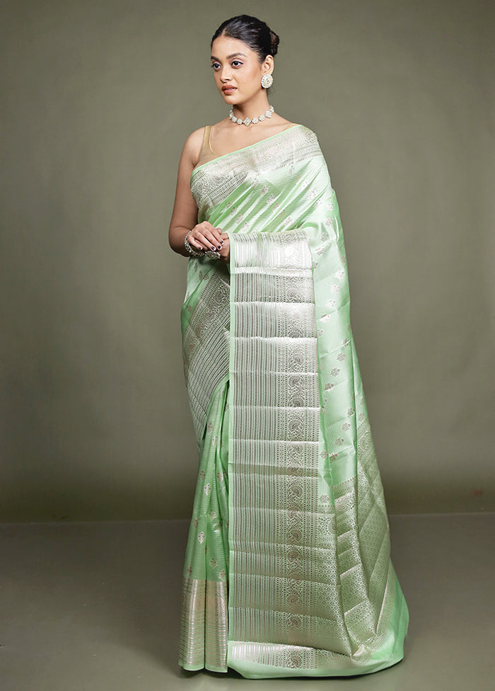 Green Handloom Dupion Pure Silk Saree With Blouse Piece