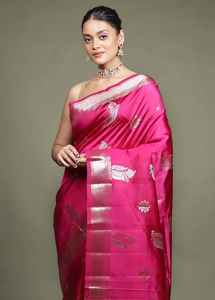 Pink Handloom Dupion Pure Silk Saree With Blouse Piece