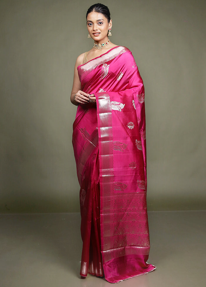 Pink Handloom Dupion Pure Silk Saree With Blouse Piece
