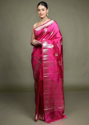 Pink Handloom Dupion Pure Silk Saree With Blouse Piece