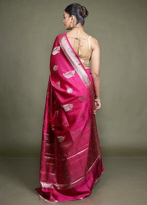 Pink Handloom Dupion Pure Silk Saree With Blouse Piece