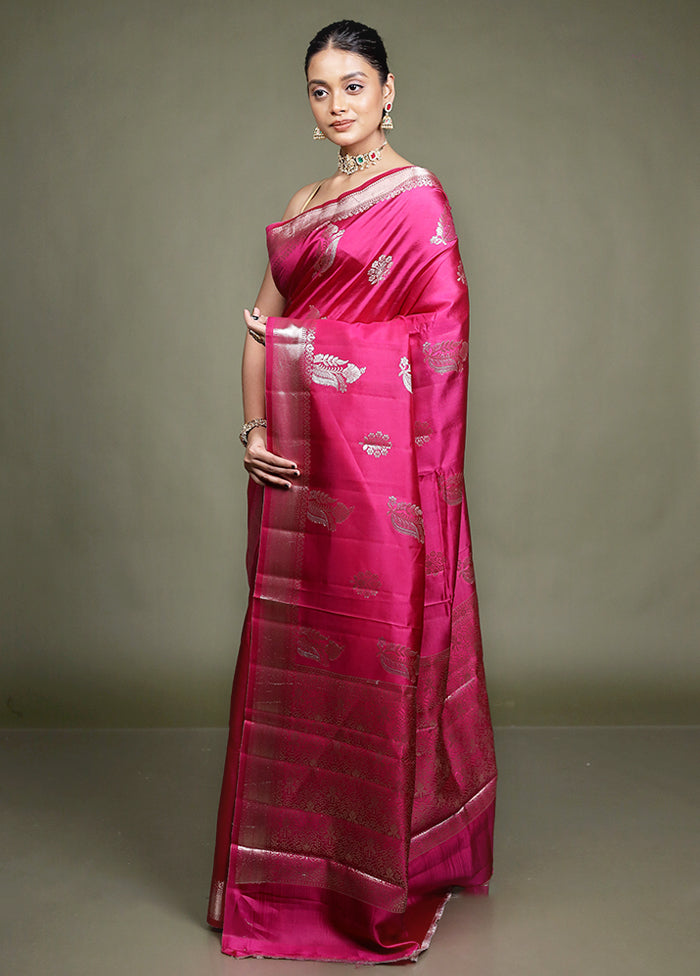 Pink Handloom Dupion Pure Silk Saree With Blouse Piece